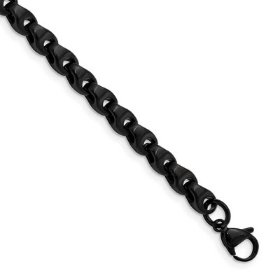 Black Bow Jewelry Mens 6mm Black Plated Stainless Steel Teardrop Chain Bracelet, 9 In