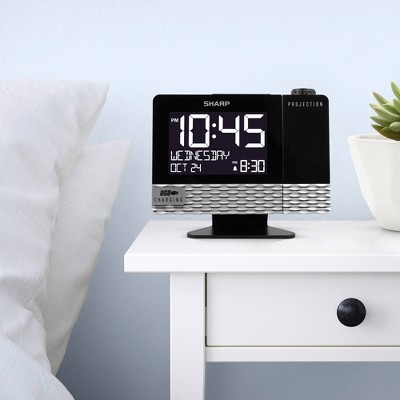 Usb Charge Table Clock Black Sharp, Alarm Clock That Shines Light On Ceiling