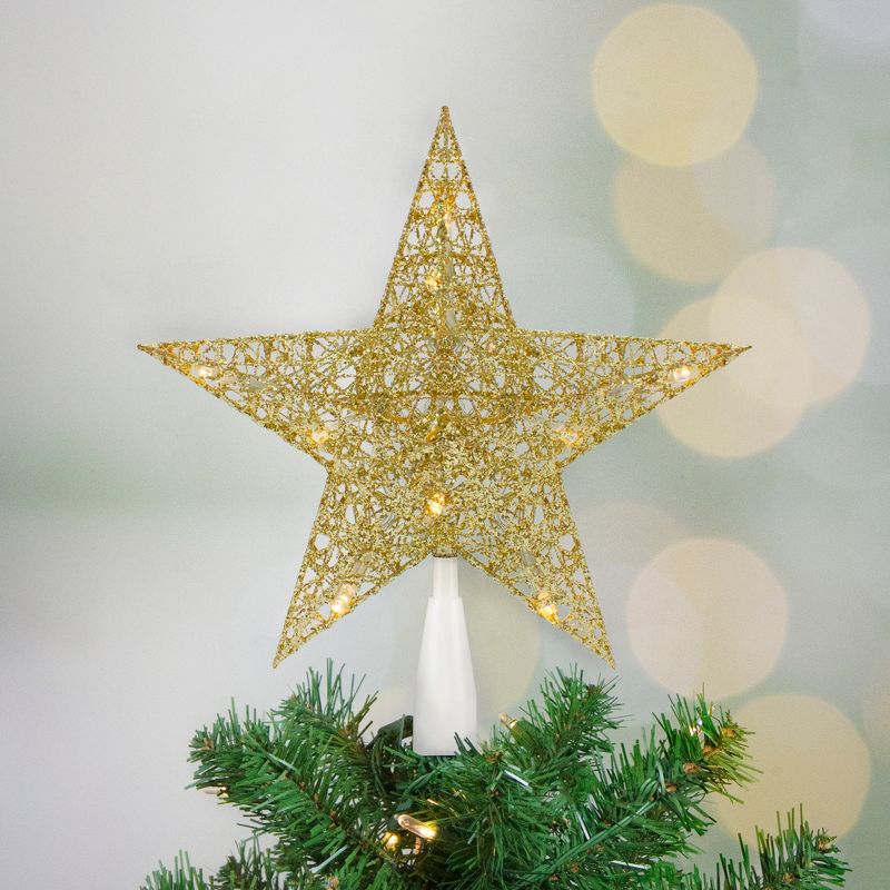 Northlight 10" LED Lighted Gold Glittered Star Christmas Tree Topper, Warm White Lights, 1 of 4