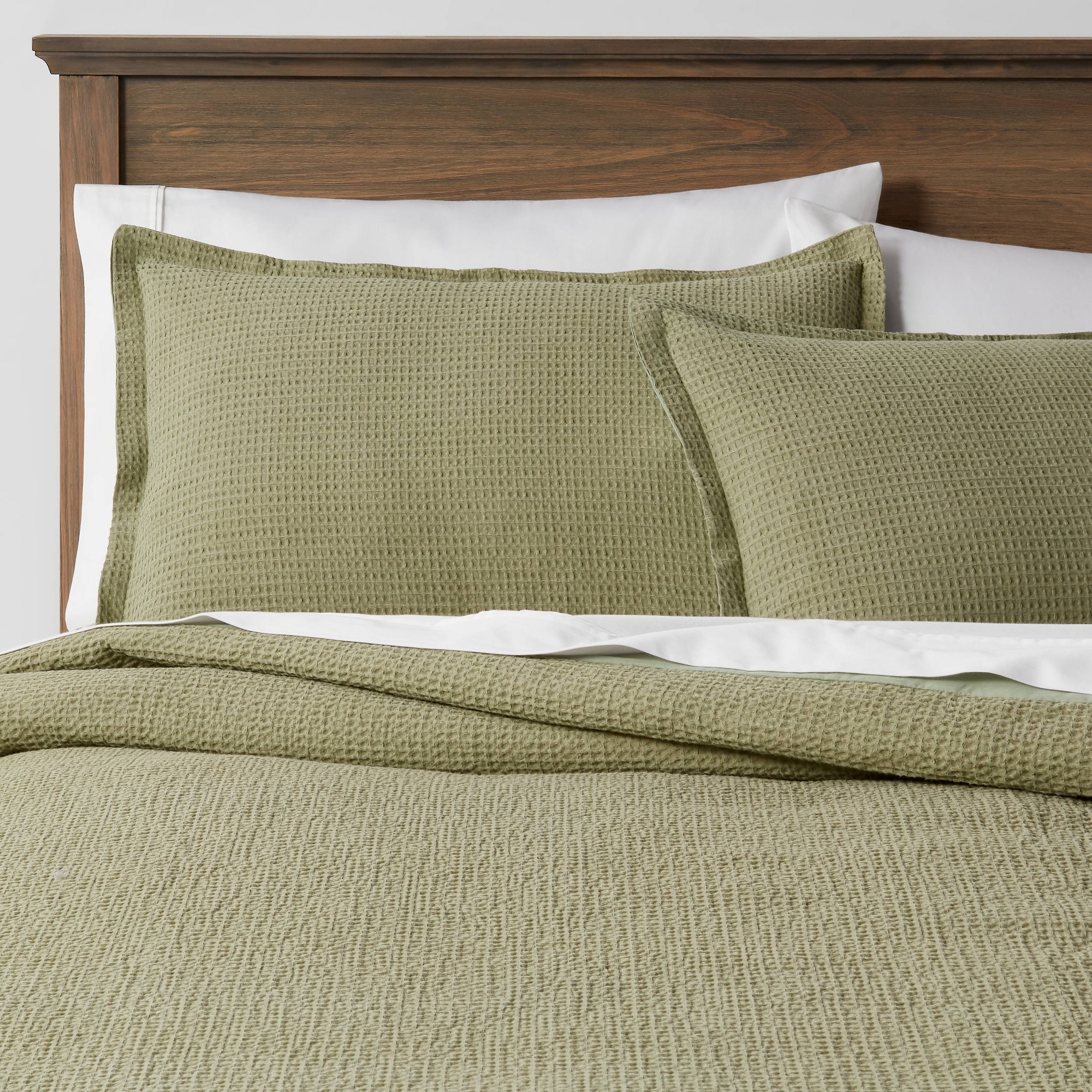 King Washed Waffle Weave Duvet Cover and Sham Set Sage Green - Threshold™