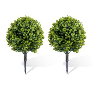 GustoWave Artificial Topiary Ball Tree with Metal Ground Spike Set of 2, Fake Artificial Topiary Tree for Garden Patio Indoor - 1 of 4