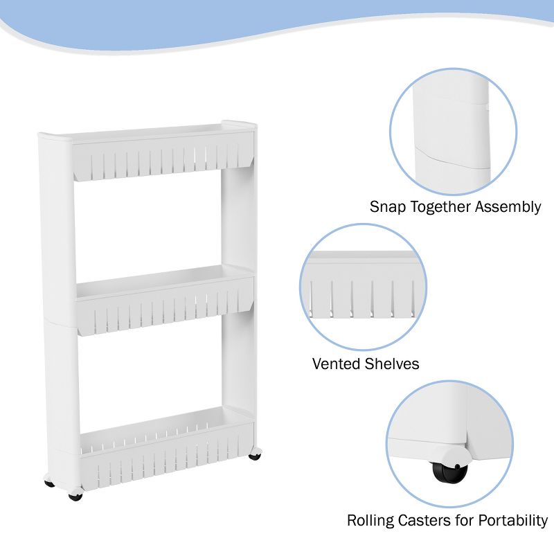 Hastings Home 3-Tier Slim Rolling Cart - White, 3 of 7
