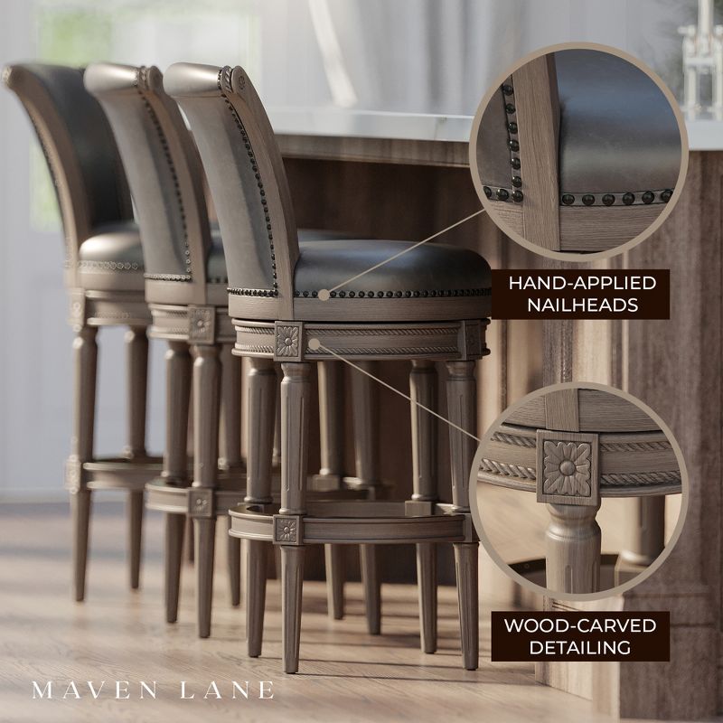 Maven Lane Pullman Upholstered Kitchen Stool with Vegan Leather Cushion Seat, Set of 4, 3 of 8