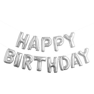 "Happy Birthday" Foil Balloon Banner Silver - Spritz™" - 1 of 4