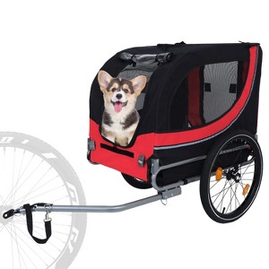 KWPZQEB Pet Trailer, Holds Pets Up to 66lb, Folding Frame, Rear Doggy Door, Leash, Washable Liner, Bug Screen, Bike Trailer for Pets - 1 of 4