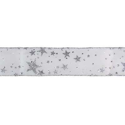 Northlight Shimmering White and Silver Stars Christmas Wired Craft Ribbon 2.5" x 16 Yards