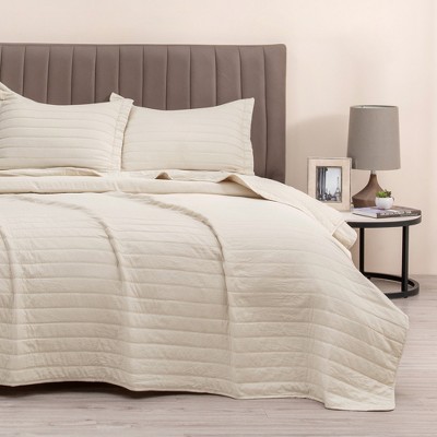 Great Bay Home Channel Stitch Modern Ribbed Reversible Quilt Set With Shams