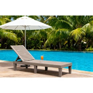 Gulches Single Seater Outdoor Sun Lounge 5-Position Adjustable Back, Wood Texture Design, UV-Protected Weatherproof - 1 of 2