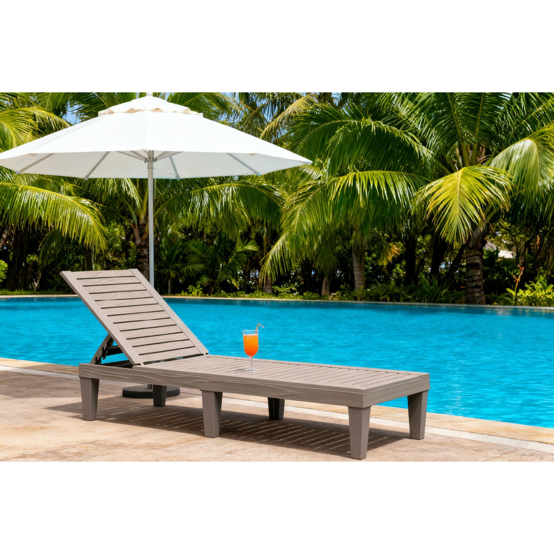 Gulches Single Seater Outdoor Sun Lounge 5-Position Adjustable Back, Wood Texture Design, UV-Protected Weatherproof