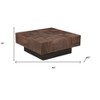 HomeRoots 40" Dark Brown and Black Solid Wood Square Block Coffee Table - 3 of 4
