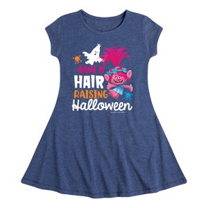 Girls' - Trolls - Have A Hair Raising Halloween Poppy Fit & Flair Cap Sleeve Dress - 1 of 3