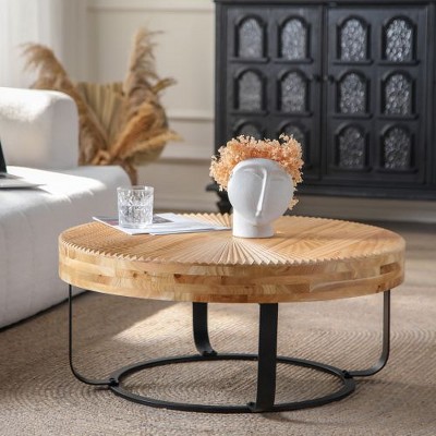 Anybear Modern Round Black Coffee Table Wooden