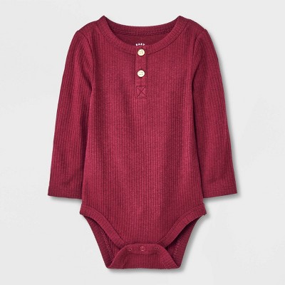 Image of Baby Ribbed Henley Bodysuit - Cat & Jack™ Burgundy 3-6M