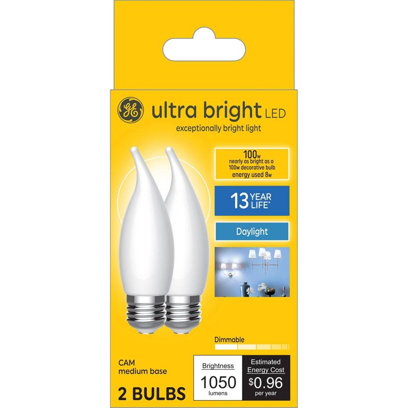 GE 2pk 8 Watts Daylight Medium Base Bright LED Decorative Light Bulbs, 5 of 8