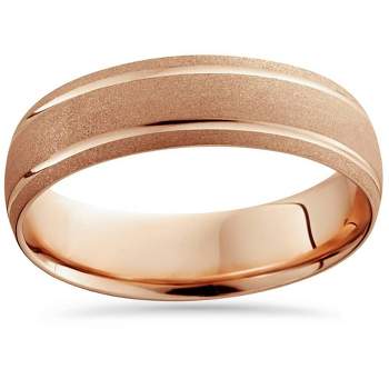 Pompeii3 14K Rose Gold Mens Brushed Double Line Wedding Band 6mm Wide Ring