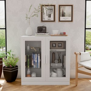 PexFix Modular Sideboard Buffet Cabinet with Tempered Glass Doors Credenza Console Table for Living Room Kitchen Dining Room Entryway - 1 of 4