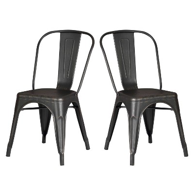 Set of 2 Modern Metal Dining Chairs Distressed Black - AC Pacific