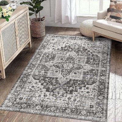Area Rug Machine Washable Rug for Living Room Vintage Distressed Area Rug, Non-Slip Stain Resistant Carpet Accent Rug