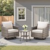 Buenhomino 3-Piece Patio Wicker Furniture Sets, Outdoor Cushioned Bistro Swivel Rocking Chairs Set with Glass Top Side Table, Beige - 2 of 4