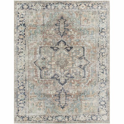 Hauteloom Gray and Navy Washable Polyester Area Rug 8'10" x 12'