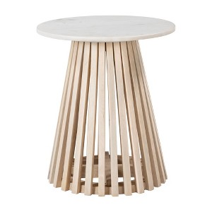 HomeRoots 20" White and Natural Distressed Marble and Solid Wood Round Pedestal End Table - 1 of 4