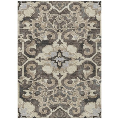 HomeRoots 10' X 14' Chocolate And Taupe Damask Washable Indoor Outdoor Area Rug