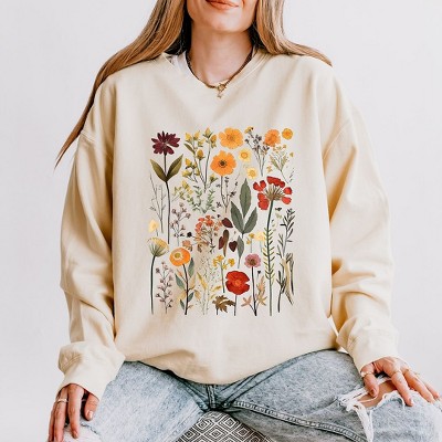 Simply Sage Market Women's Lightweight Garment Dyed Graphic Sweatshirt Vintage Pressed Flowers