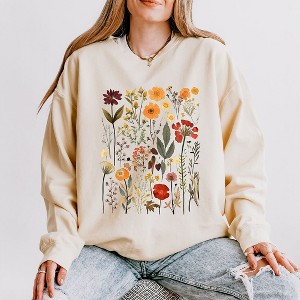 Simply Sage Market Women's Lightweight Garment Dyed Graphic Sweatshirt Vintage Pressed Flowers - 1 of 4
