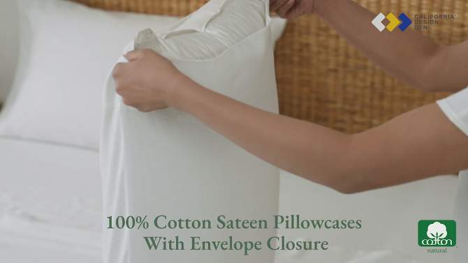 100% Cotton Pillow Cases Set of 2 Soft & Cooling Sateen Weave by California Design Den, 2 of 11, play video