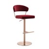 Whiteline Modern Living Nova Barstool, Red Velvet Seat, Adjustable Height, Rose Gold Stainless Steel Base - 3 of 4