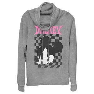 Juniors Womens Mickey & Friends Angry Checker Logo Cowl Neck Sweatshirt - 1 of 4