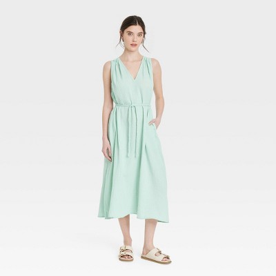 Women's Belted Gauze Midi A-Line Dress - Universal Thread™