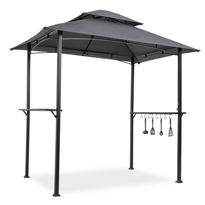 PAGED 8 x 5 Ft Outdoor Patio Canopies and Gazebos, Shelter Tent, Double Tier Soft Top Canopy and Steel Frame with Hook and Bar Counters, Gray