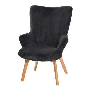 Napster Fuzzy Plush Upholstery Wingback Arm Chair with Solid Wood Legs - 1 of 4