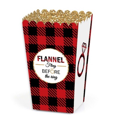 Big Dot of Happiness Flannel Fling Before the Ring - Buffalo Plaid Bachelorette Party Favor Popcorn Treat Boxes - Set of 12