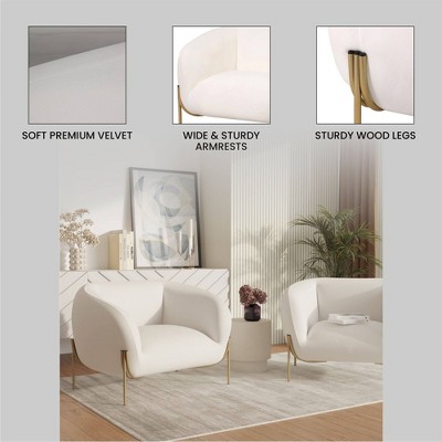 White Velvet Accent Chair with Gold Metal Legs