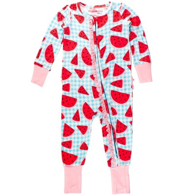 RuffleButts SoftSnooze Baby Girls Ruffle One Piece Convertible Pajamas