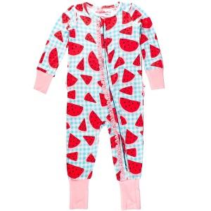 RuffleButts SoftSnooze Baby Girls Ruffle One Piece Convertible Pajamas - 1 of 4