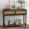 Modern Farmhouse Rattan - entryway Storage Shelf with Two Drawers - Suitable for Living Room, Bedroom, Balcony-Brown+Black - 4 of 4