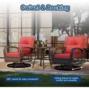 Acekool 3-Piece Patio Swivel Rocker Set with Side Table, Wicker Outdoor Chairs with Thick Cushions, Red - 1 of 4