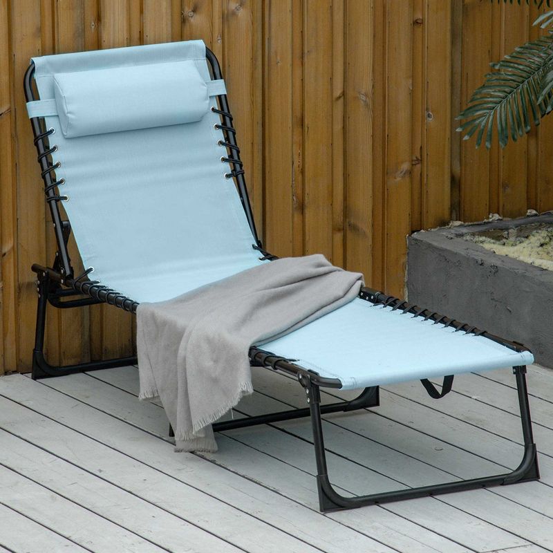 Folding Chaise Lounge Pool Chair with 4-Position Reclining Back, Pillow, Breathable Mesh & Bungee Seat, 4 of 12