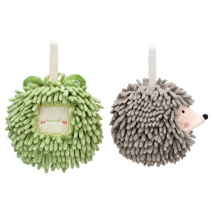 REGALWOVEN Chenille Fuzzy Ball Cute Cartoon Decorative Hand Drying Hanging Hand Towel for Bathroom 7" x 7" 2 Pcs - 1 of 4