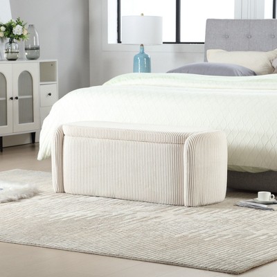 CAVINAS Oval Corduroy Storage Ottoman Bench with Safety Hinge,Upholstered Storage Ottoman,Storage Bench for Living Room,Bedroom