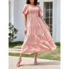 Summer Maxi Dress for Women Ruffle Short Sleeve Square Neck Smocked Tiered Multi Layered Scalloped Hem Casual Dresses - 4 of 4