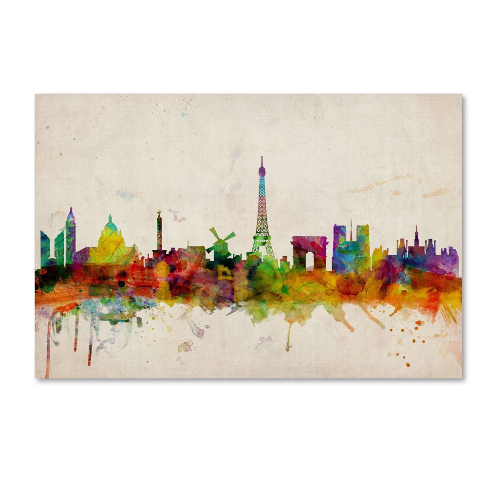 22" x 32" Paris Skyline by Michael Tompsett - Trademark Fine Art: Giclee Canvas, Modern Decor