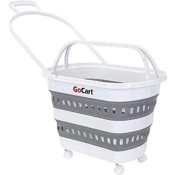 dbest products Folding Gocart Collapsible Laundry Basket On Wheels Grocery Cart Shopping Foldable Pop Up Plastic Hamper Tote