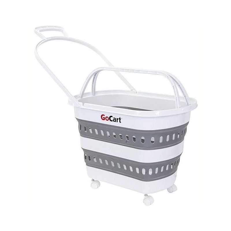 dbest products Folding Gocart Collapsible Laundry Basket On Wheels Grocery Cart Shopping Foldable Pop Up Plastic Hamper Tote, 1 of 7