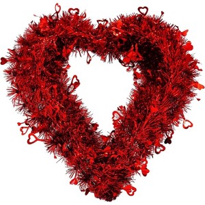 14" Tinsel Heart Valentine's Wreath - Perfect for Front Door or Wall Decor, Indoor/Outdoor Use. By 4E's Novelty - 1 of 4