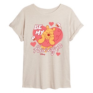 HYEON ヘヨンheart powan tee Women's Winnie the Pooh Be My Hunny? Oversized Graphic T-Shirt