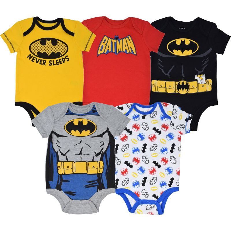 DC Comics Justice League Batman Baby Boys 5 Pack Short Sleeve Bodysuit , 1 of 7
